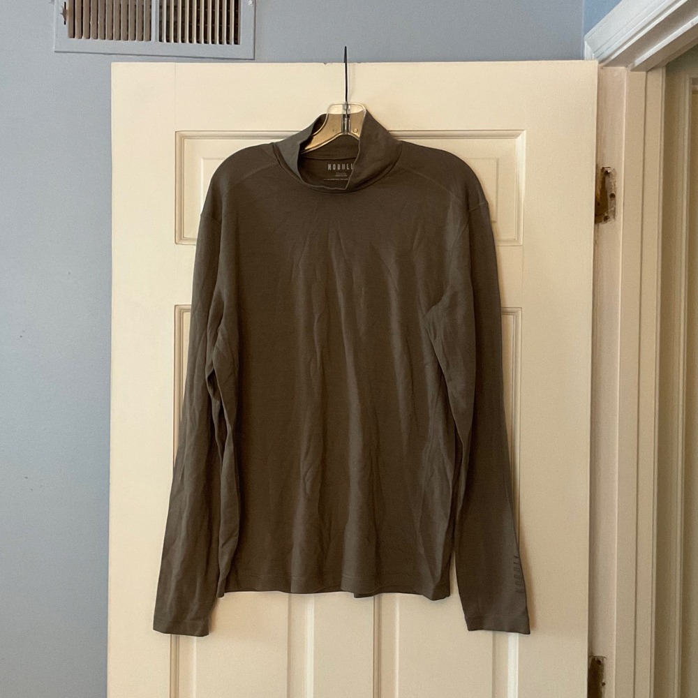 Nobull Blended Merino Wool Mock Neck Long Sleeve Shirt Green Mens Large